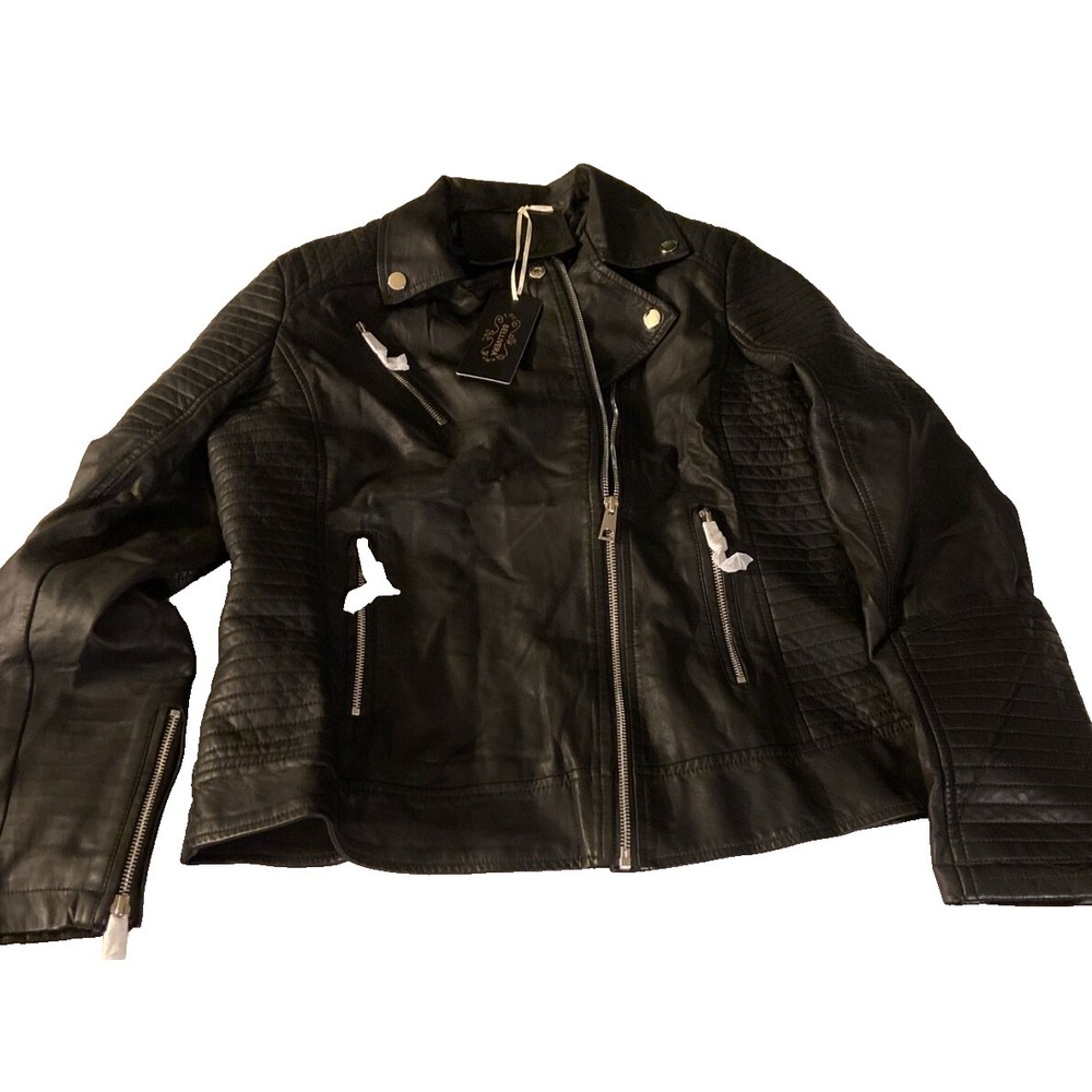 Bellivera Faux Leather women's Jacket Large Black Motorcycle Style